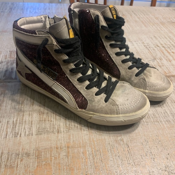 Golden Goose Slides Burgundy Leather Glitter Sneakers EUR 38 - Picture 10 of 12